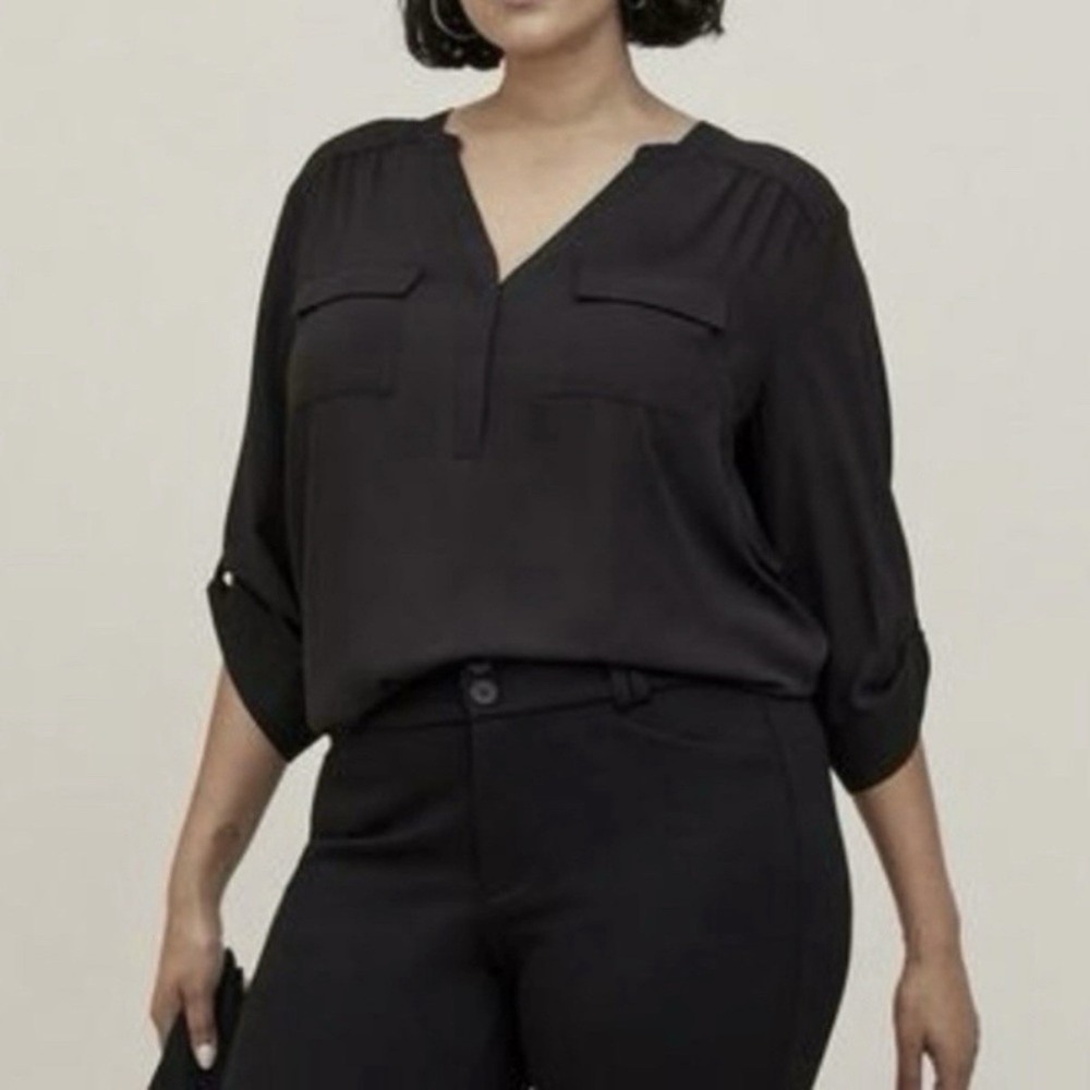 Torrid Black Harper Georgette Pullover 3/4 Sleeve Blouse Size 2X Office Teacher‎